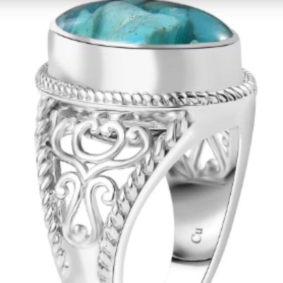 Matrix Sleeping Beauty Turquoise 8.00 ctw Solitaire Ring in Platinum Over Copper - Picture 4 of 4